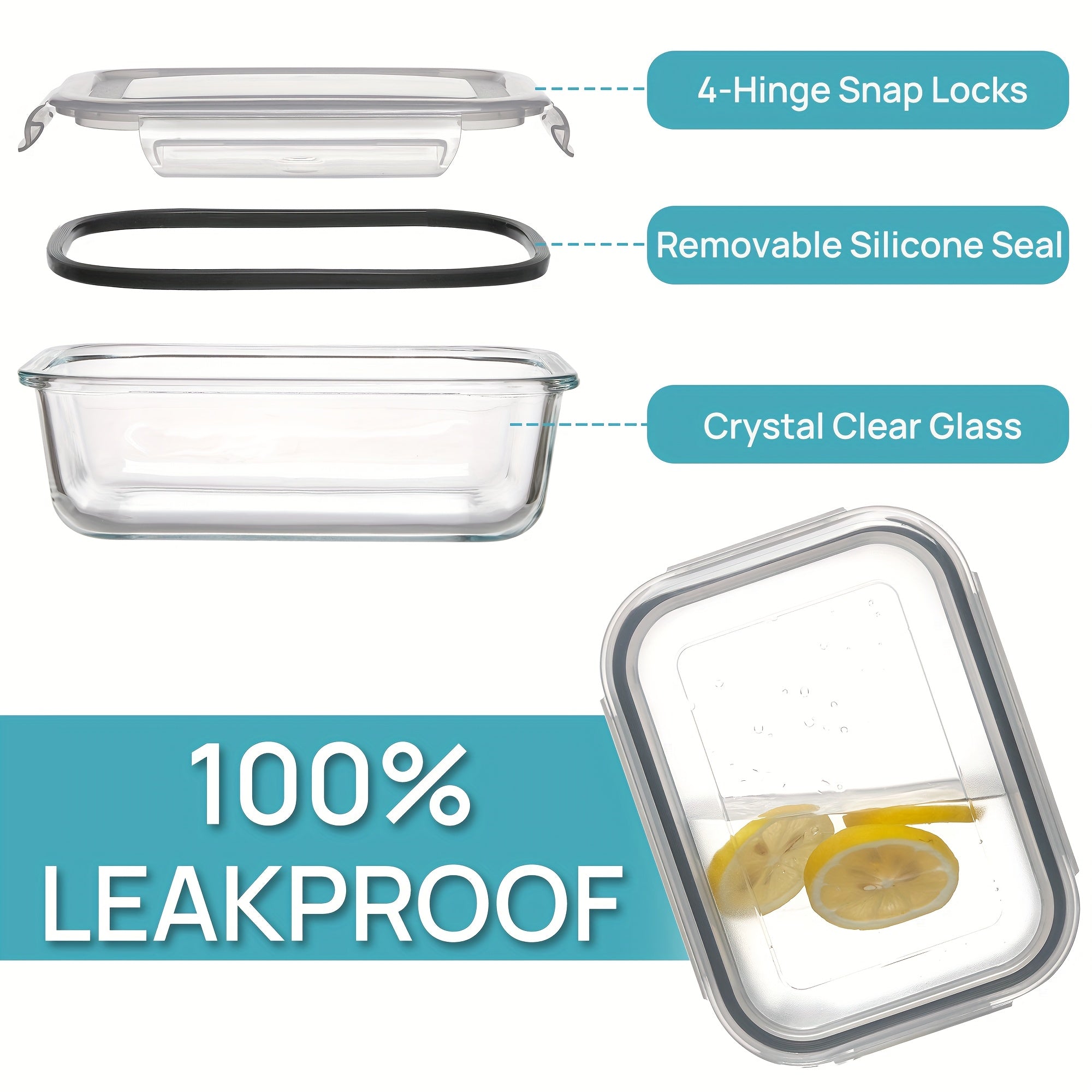 Vtopmart 5 Pack 35oz Glass Food Storage Containers With Lids, Fresh Container, Airtight Reusable Meal Prep Lunch Container Set, Safe For Oven, Microwave, Freezer, And Dishwasher