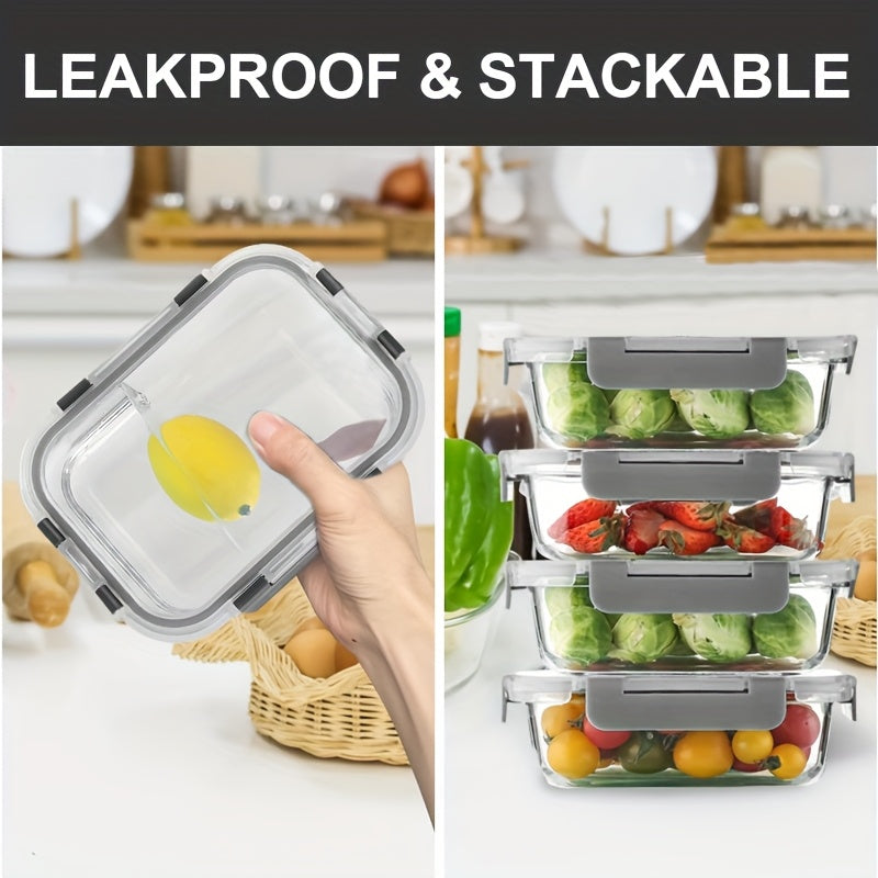 10pcs Glass Meal Preparation Container With Lid - Food Storage Container With Snap-lock Lid, Airtight Lunch Container, Microwave, Oven, Refrigerator And Dishwasher