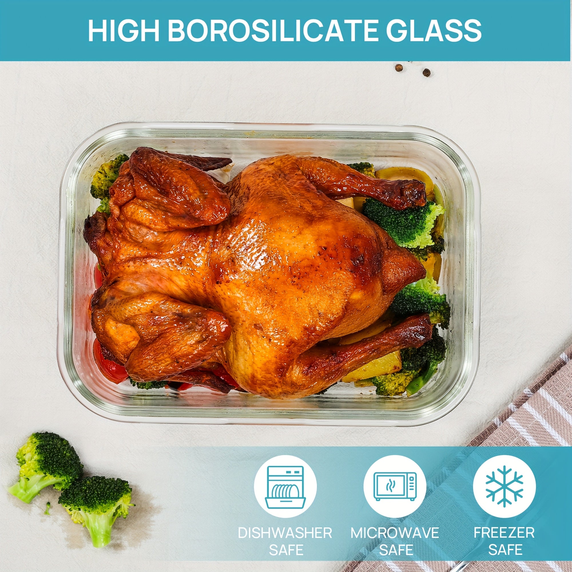 2 packs of 1860ml/ 63oz large glass storage containers with lids, pre meal food preparation container set with quick snap seal lid, used for baking, microwave, oven, leak proof, suitable for refrigerators, dishwashers