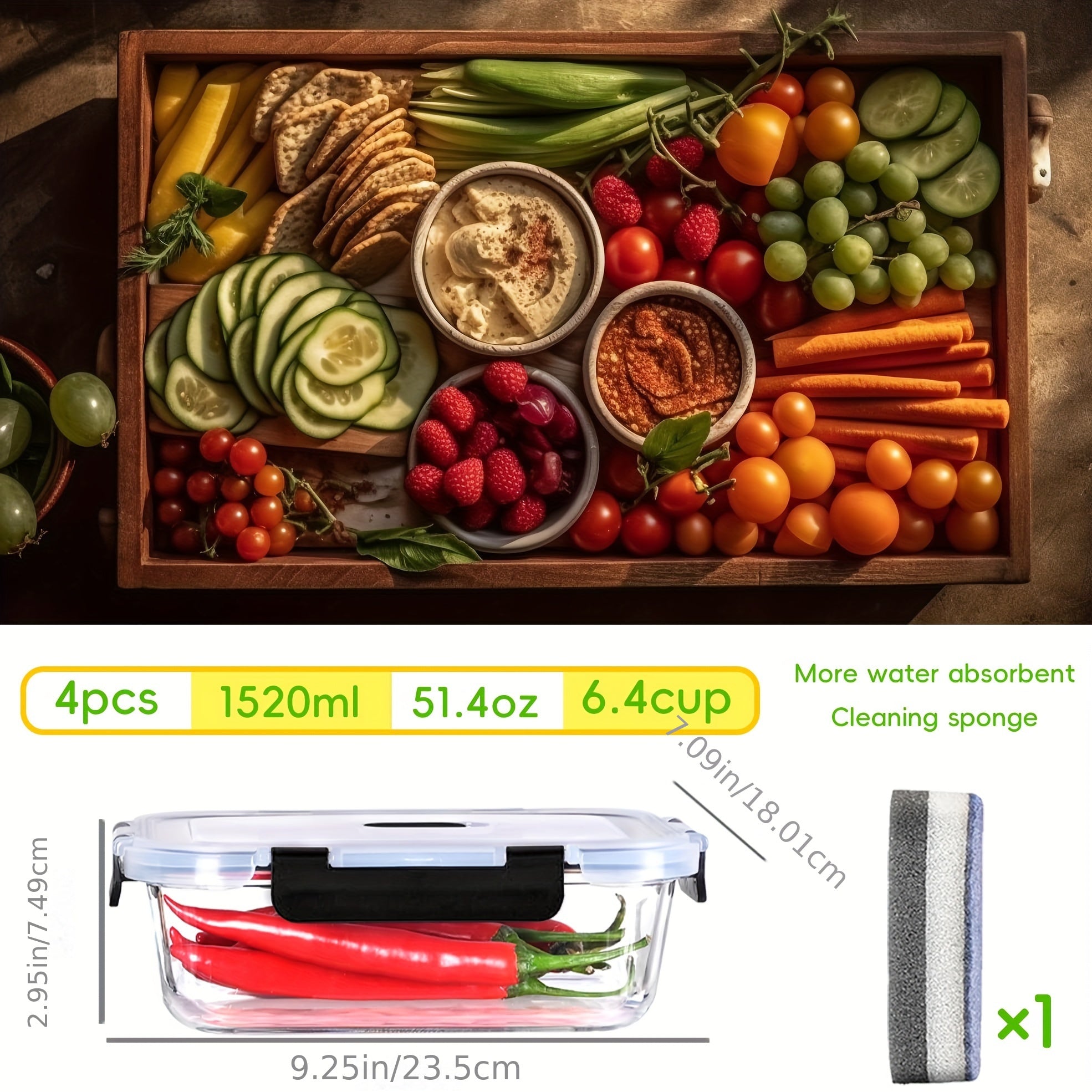 4-Piece Glass Container Set: 1520Ml, 51.4Oz, 6.4Cup - Microwave Safe, Bpa-Free, Reusable Food Containers with Secure Latches