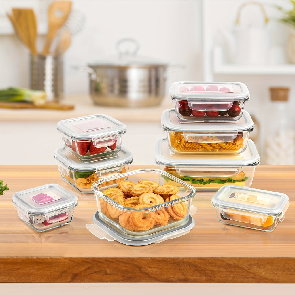 Vtopmart 16 Pack Glass Food Storage And Storage Sets, (8 Jars And 8 Lids) Food Storage Containers, Airtight Bento Boxes With Leak Proof Locking Lids, For Microwave, Oven, Freezer And Dishwasher, BPA Free