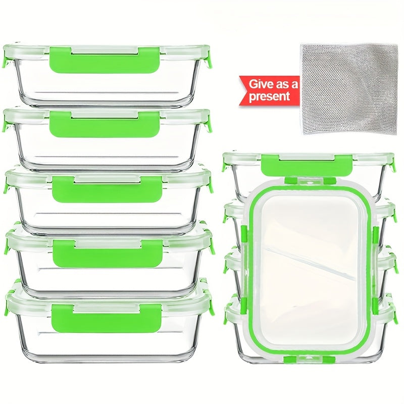 10pcs Food Storage Containers, Leak Proof And Reusable Glass Meal Prep Containers, Multi-Purpose Clear Food Storage Containers with Sealing Lids for Camping, Picnics, Schools And Offices, Kitchen Organizer And Storage, Kitchen Accessories