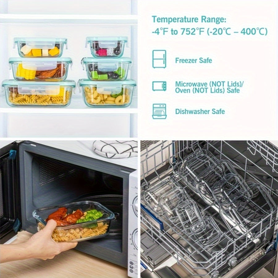 8pcs Borosilicate Glass Food Storage Containers with Leak-Proof Lids - Microwave, Oven & Dishwasher Safe, BPA-Free Stackable Rectangular Lunch Boxes for Leftovers, RV & Camping, Food Storage Organizer, Microwave Safe Containers, Secure Flip Lid Design,