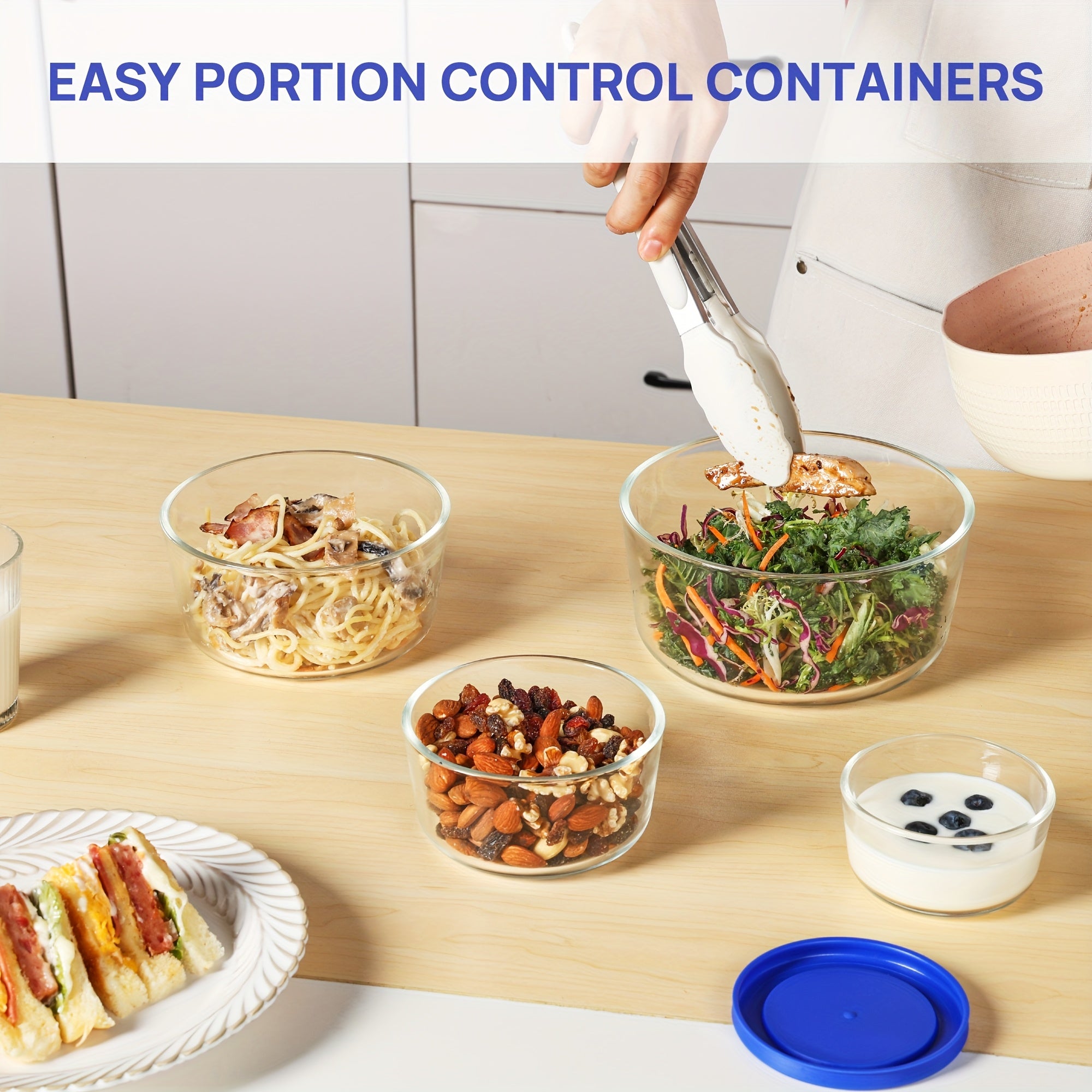 4-Pack Glass Bowls with Lids (1, 2, 4, 7 Cup) - BPA-Free Borosilicate Glass, Microwave/Dishwasher/Freezer Safe, Airtight Flip-Top Lids, Stackable Meal Prep Containers for Leftovers, Lunch & Food Storage, Bowls for Food, Sleek Kitchenware, Microwavesafe