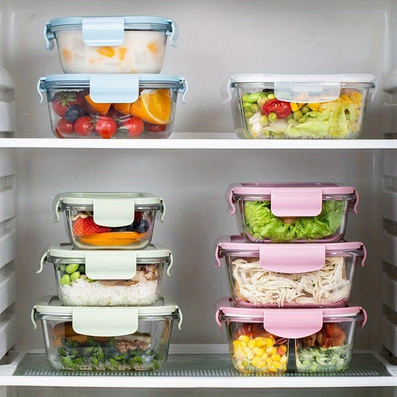[Leak Proof, Glass Lunch Boxes] 20pcs Leak Proof Glass Lunch Boxes with Airtight Lids | 10 Sets, Microwave & Oven Safe, Food-Grade Borosilicate Glass, Stackable Bento Storage Containers for Refrigerator & Pantry Organization
