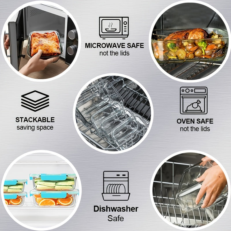 10pcs Food Storage Containers, Leak Proof And Reusable Glass Meal Prep Containers, Multi-Purpose Clear Food Storage Containers with Sealing Lids for Camping, Picnics, Schools And Offices, Kitchen Organizer And Storage, Kitchen Accessories