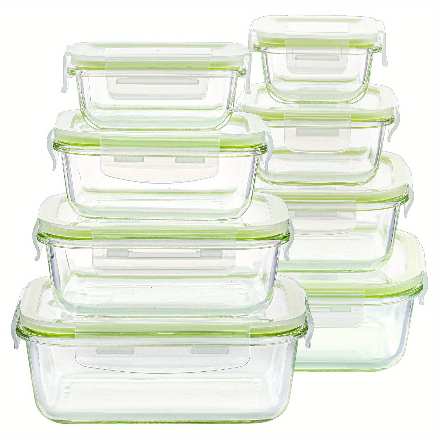 8 Pack Food & Dish Transport-Bus Tubs, Glass Food Storage Containers with Airtight Lids, Meal Prep Containers, Grass Green