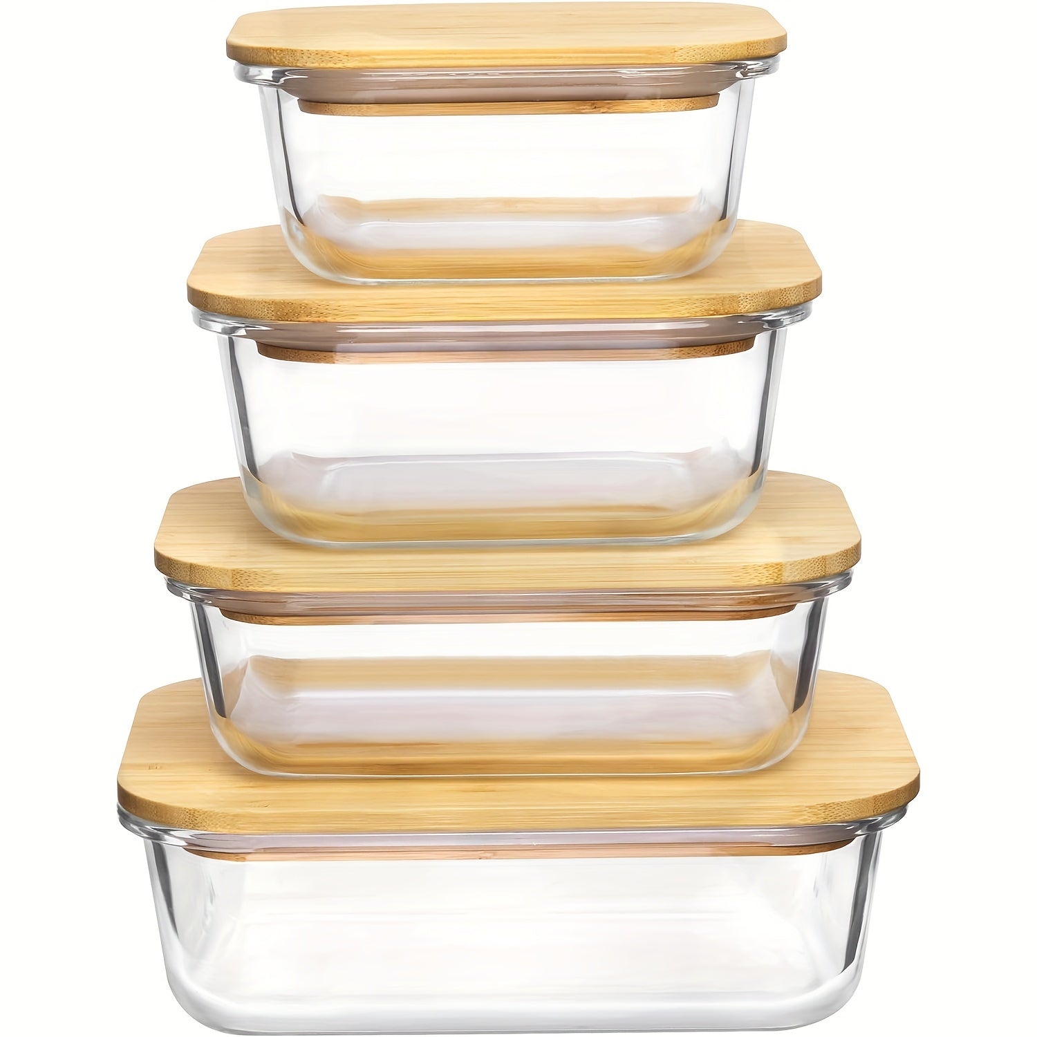 4pcs BPA-Free Glass Food Storage Containers with Bamboo Lids – Microwave, Oven, Freezer & Dishwasher Safe, Stackable for Space-Saving Kitchen Organization, Perfect for Meal Prep, Bento, and Leftovers, Food Storage Organizer
