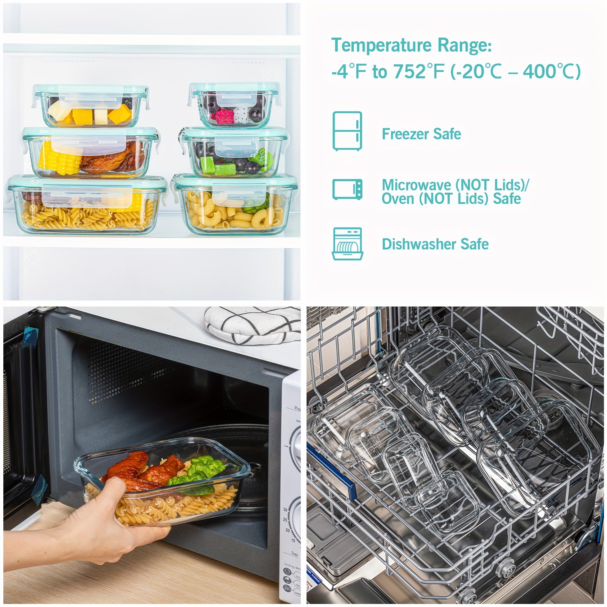 8pcs Glass Food Storage Containers, Meal Prep, Airtight Bento Boxes with Leak Proof Locking Lids, for Microwave, Lunch Boxes, Oven, Freezer And Dishwasher, BPA Free