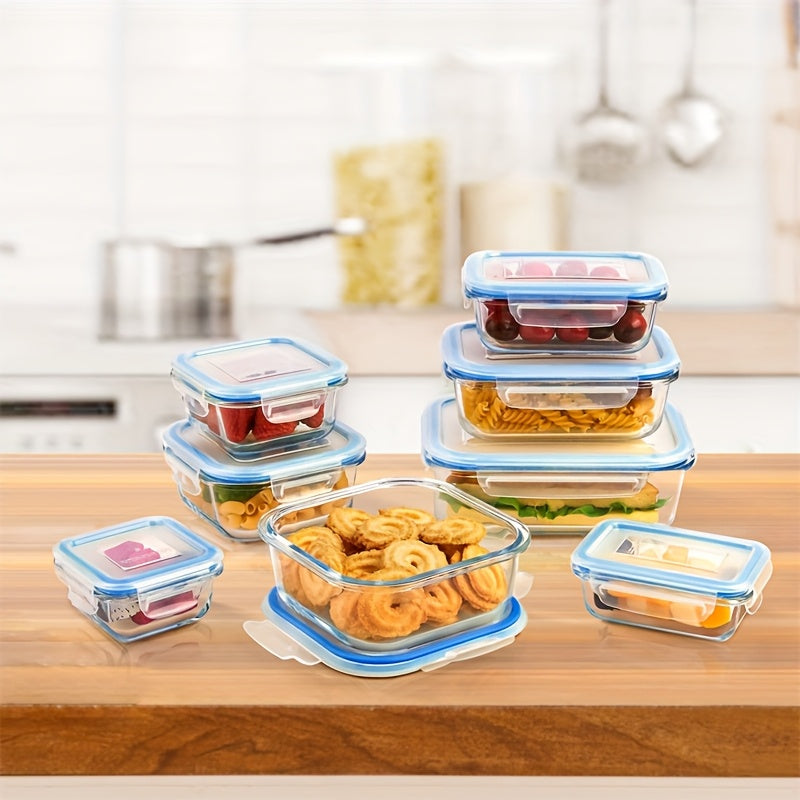 8pcs Glass Food Storage Container, Meal Preparation, Sealed Bento Box With Leak Proof Locking Lid, Used For Microwave Ovens, Ovens, Freezers, And Dishwashers, BPA Free.