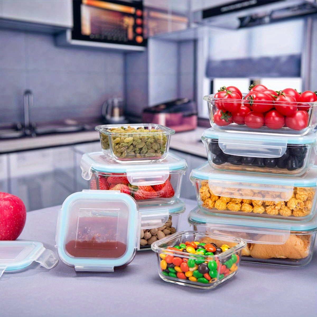 18 Glass Food Storage Containers with Lids, Used As Meal Preparation Containers for Food Storage, BPA Free And Leak Proof (9 Lids And 9 Containers)