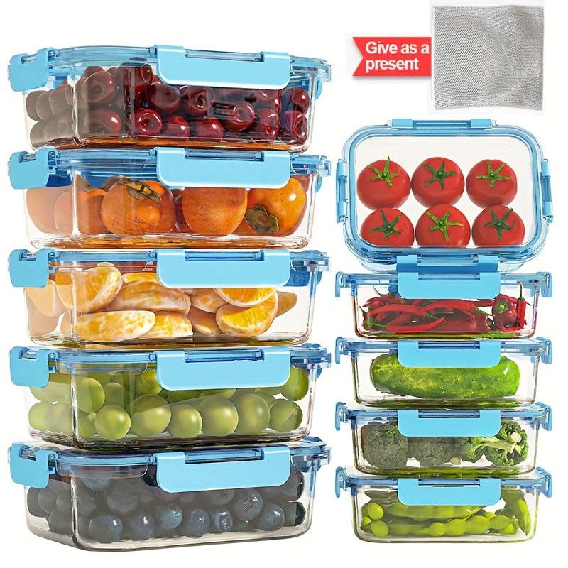 10pcs Glass Meal Preparation Container With Lid - Food Storage Container With Snap-lock Lid, Airtight Lunch Container, Microwave, Oven, Refrigerator And Dishwasher