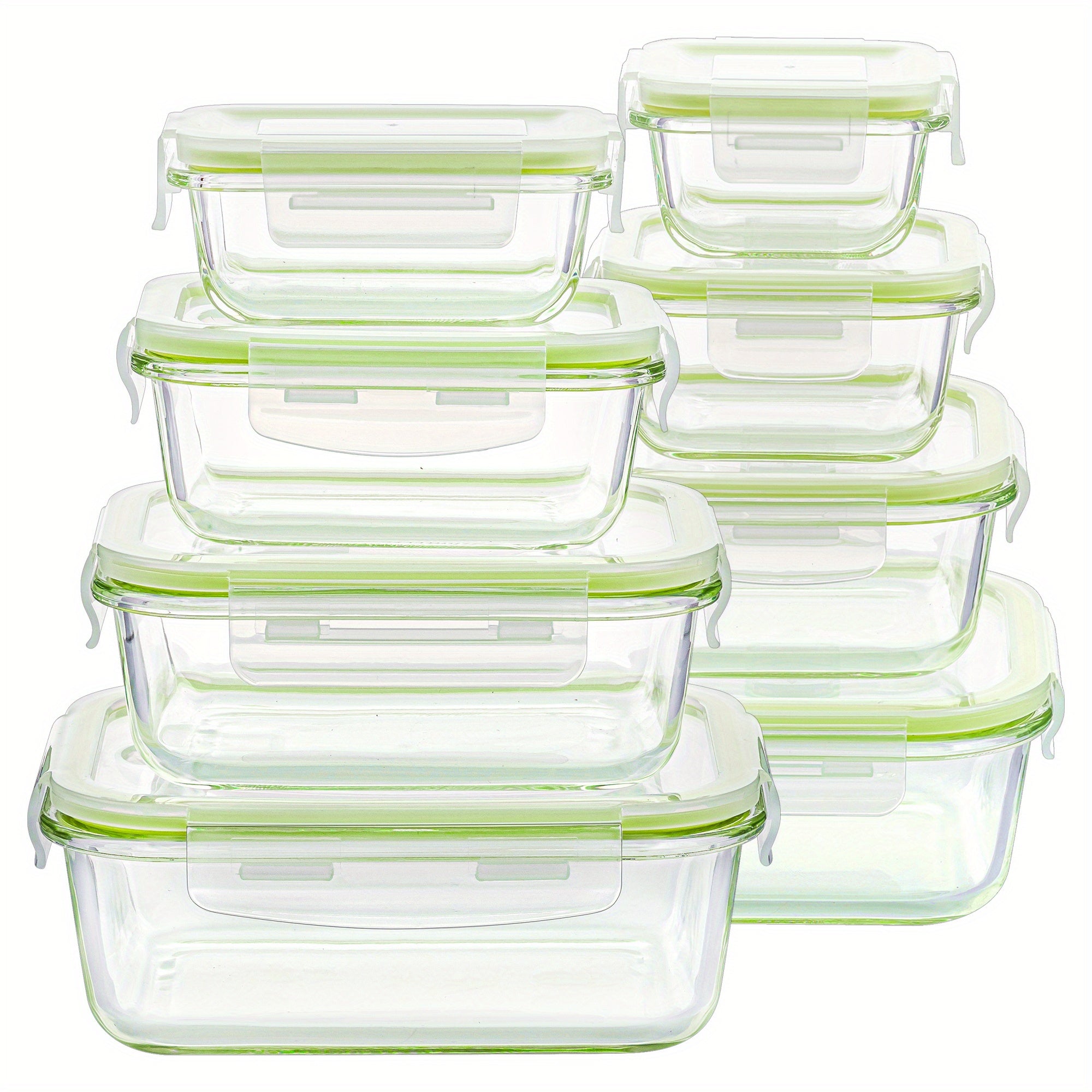 8 Pack Food & Dish Transport-Bus Tubs, Glass Food Storage Containers with Airtight Lids, Meal Prep Containers, Grass Green