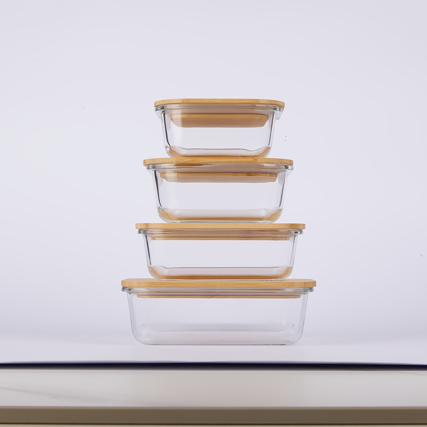 4-Pack Glass Food Storage Containers with Bamboo Lids - Microwave, Oven, Freezer, Dishwasher Safe - Stackable, Space-Saving Meal Prep Containers - 4 Sizes (35.1oz, 22oz, 27oz, 17.6oz) - BPA-Free, Leakproof for Lunch, Leftovers, Kitchen & Office - Glass