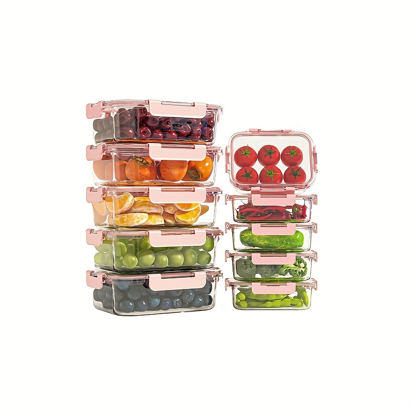 10pcs Glass Meal Preparation Container With Lid - Food Storage Container With Snap-lock Lid, Airtight Lunch Container, Microwave, Oven, Refrigerator And Dishwasher