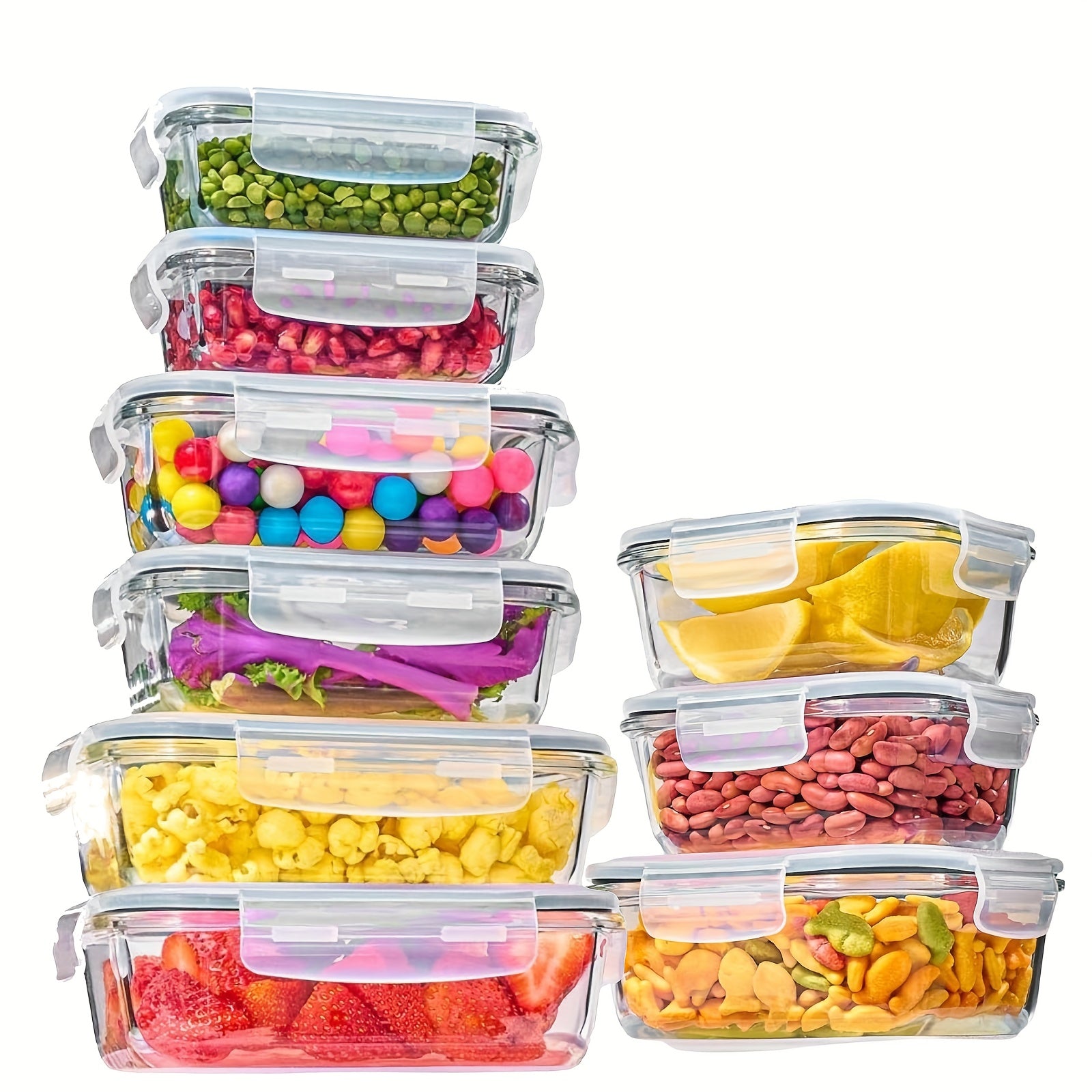18 glass food storage containers, meal preparation, sealed bento box with leak proof lock cover, suitable for microwave ovens, lunch boxes, ovens, refrigerators, and dishwashers, BPA free