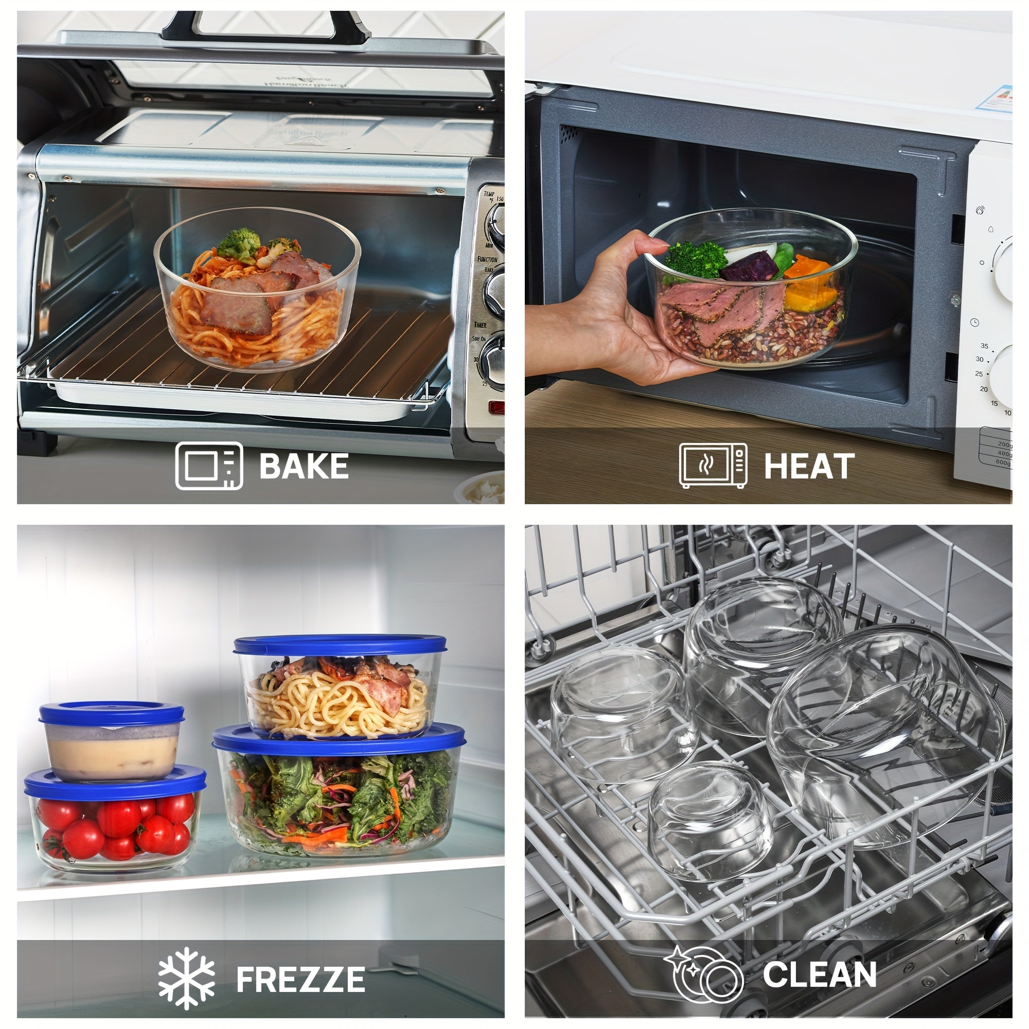 4-Pack Glass Bowls with Lids (1, 2, 4, 7 Cup) - BPA-Free Borosilicate Glass, Microwave/Dishwasher/Freezer Safe, Airtight Flip-Top Lids, Stackable Meal Prep Containers for Leftovers, Lunch & Food Storage, Bowls for Food, Sleek Kitchenware, Microwavesafe