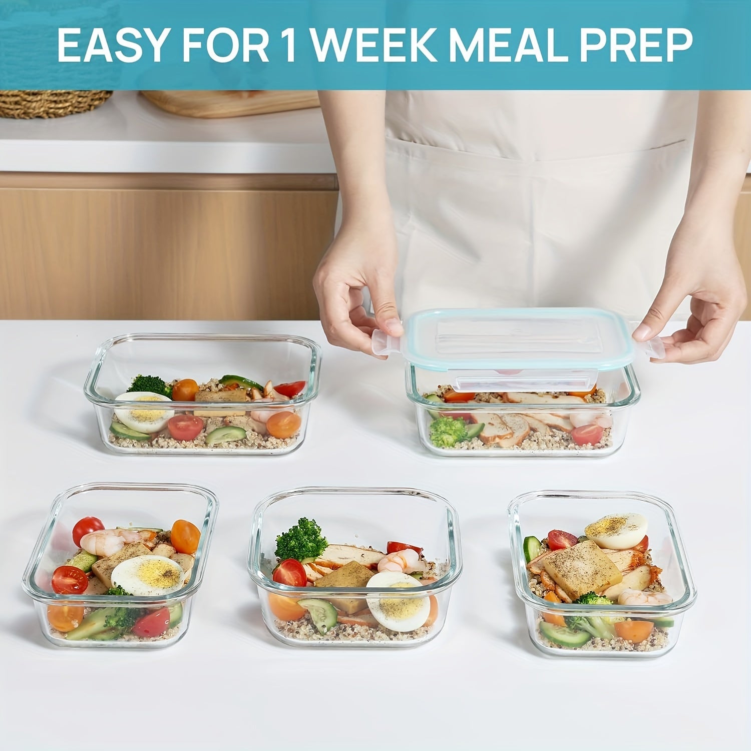 8pcs Glass Food Storage Containers, Meal Prep, Airtight Bento Boxes with Leak Proof Locking Lids, for Microwave, Lunch Boxes, Oven, Freezer And Dishwasher, BPA Free