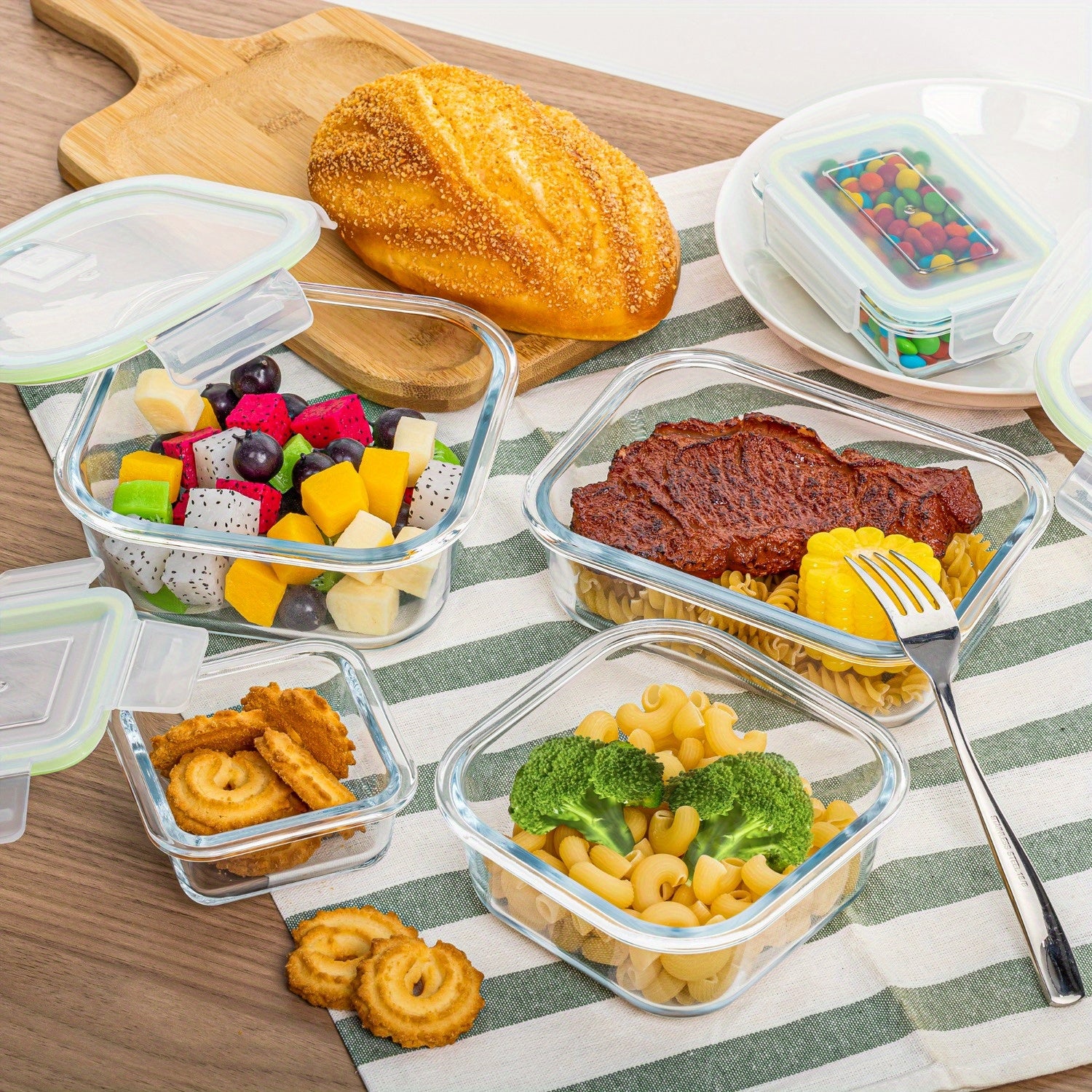 8 Pack Food & Dish Transport-Bus Tubs, Glass Food Storage Containers with Airtight Lids, Meal Prep Containers, Grass Green
