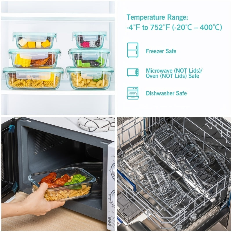 8pcs Glass Food Storage Container, Meal Preparation, Sealed Bento Box With Leak Proof Locking Lid, Used For Microwave Ovens, Ovens, Freezers, And Dishwashers, BPA Free.