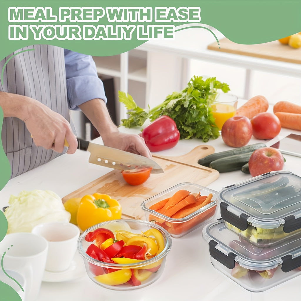 12pcs Glass Food Storage Container Set With Airtight Seal For Refrigerator; Reusable Food Storage Boxes, Portable And Stackable Food Sealers For Meat, Eggs Fruit And Vegetables, Kitchen Storage Boxes And Storage, Kitchen Accessories