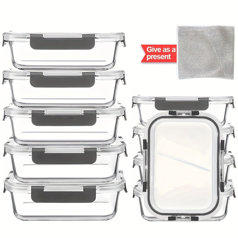 10pcs Food Storage Containers, Leak Proof And Reusable Glass Meal Prep Containers, Multi-Purpose Clear Food Storage Containers with Sealing Lids for Camping, Picnics, Schools And Offices, Kitchen Organizer And Storage, Kitchen Accessories
