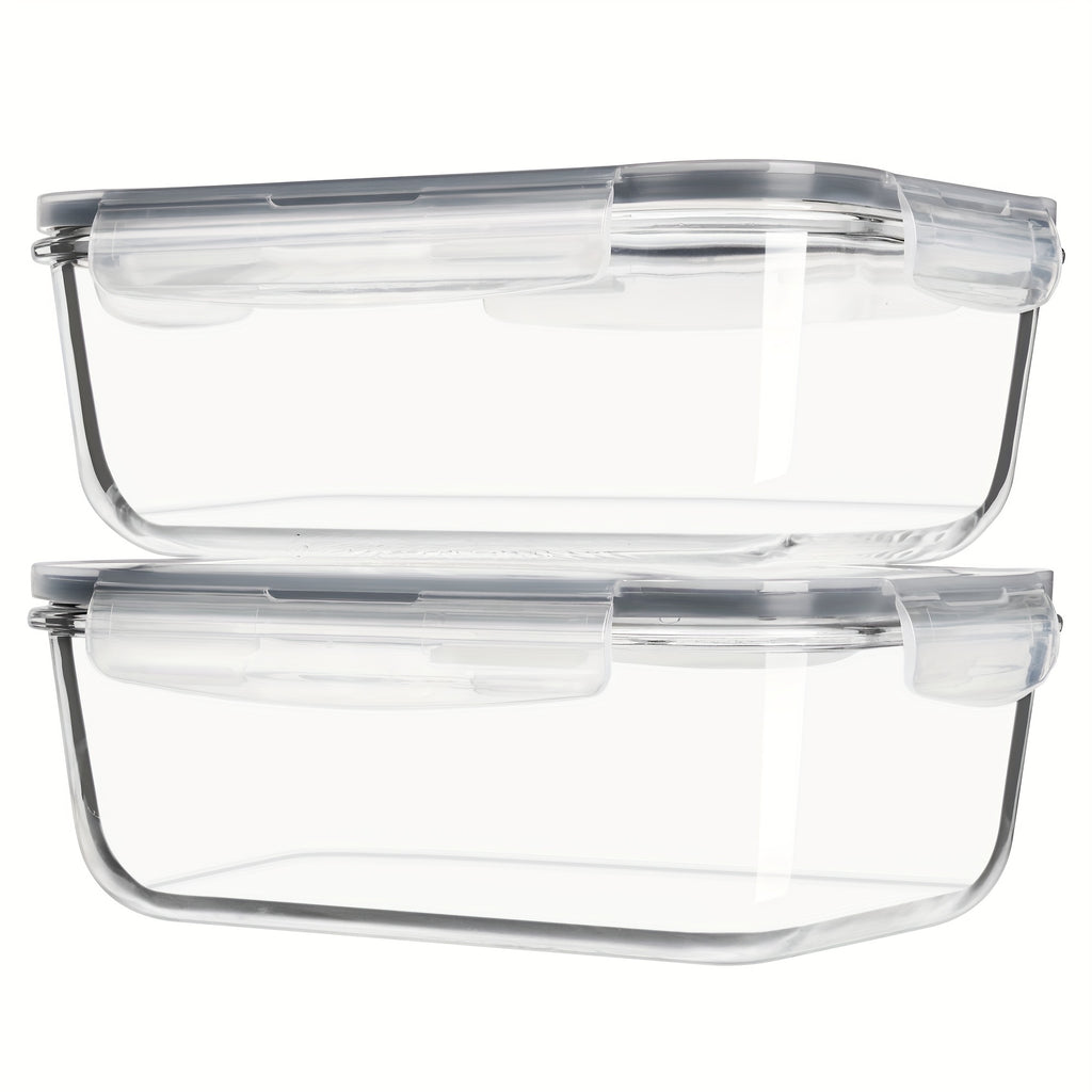 2 packs of 1860ml/ 63oz large glass storage containers with lids, pre meal food preparation container set with quick snap seal lid, used for baking, microwave, oven, leak proof, suitable for refrigerators, dishwashers
