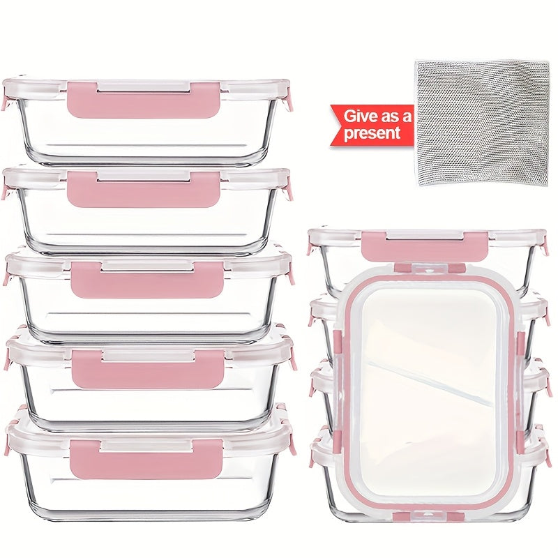 10pcs Food Storage Containers, Leak Proof And Reusable Glass Meal Prep Containers, Multi-Purpose Clear Food Storage Containers with Sealing Lids for Camping, Picnics, Schools And Offices, Kitchen Organizer And Storage, Kitchen Accessories