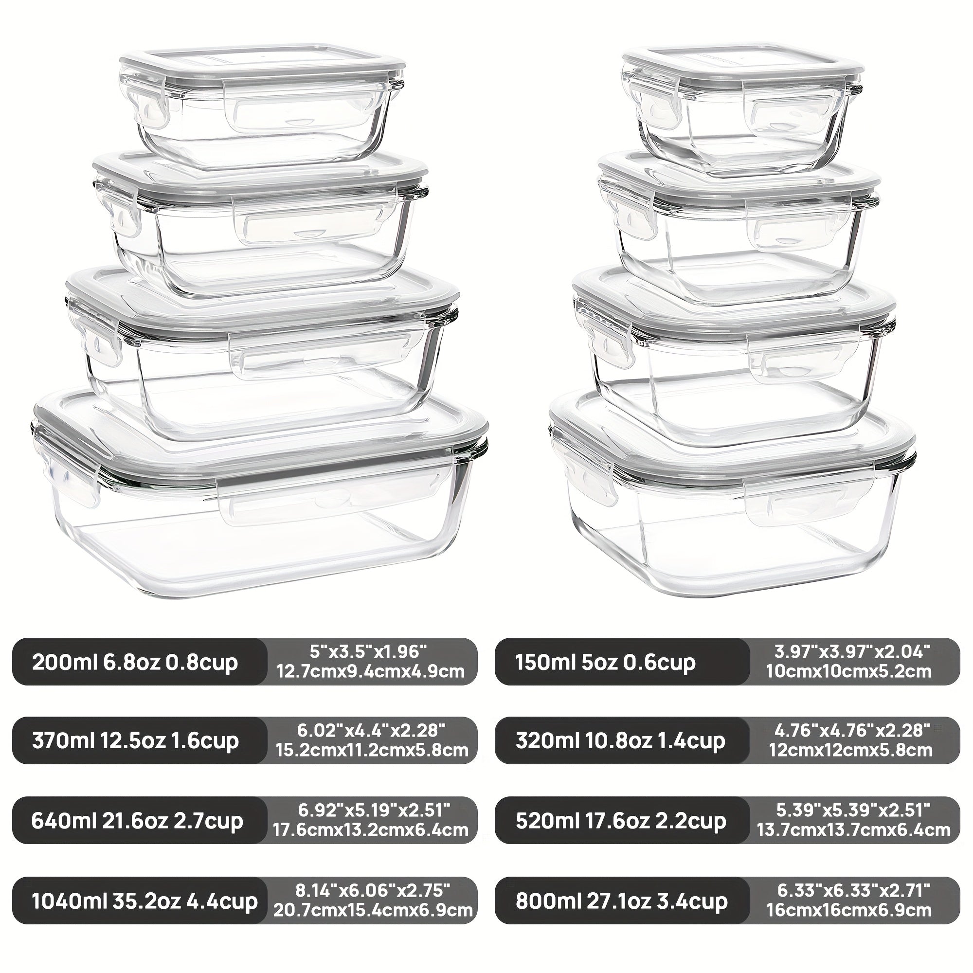 Vtopmart 16 Pack Glass Food Storage And Storage Sets, (8 Jars And 8 Lids) Food Storage Containers, Airtight Bento Boxes With Leak Proof Locking Lids, For Microwave, Oven, Freezer And Dishwasher, BPA Free