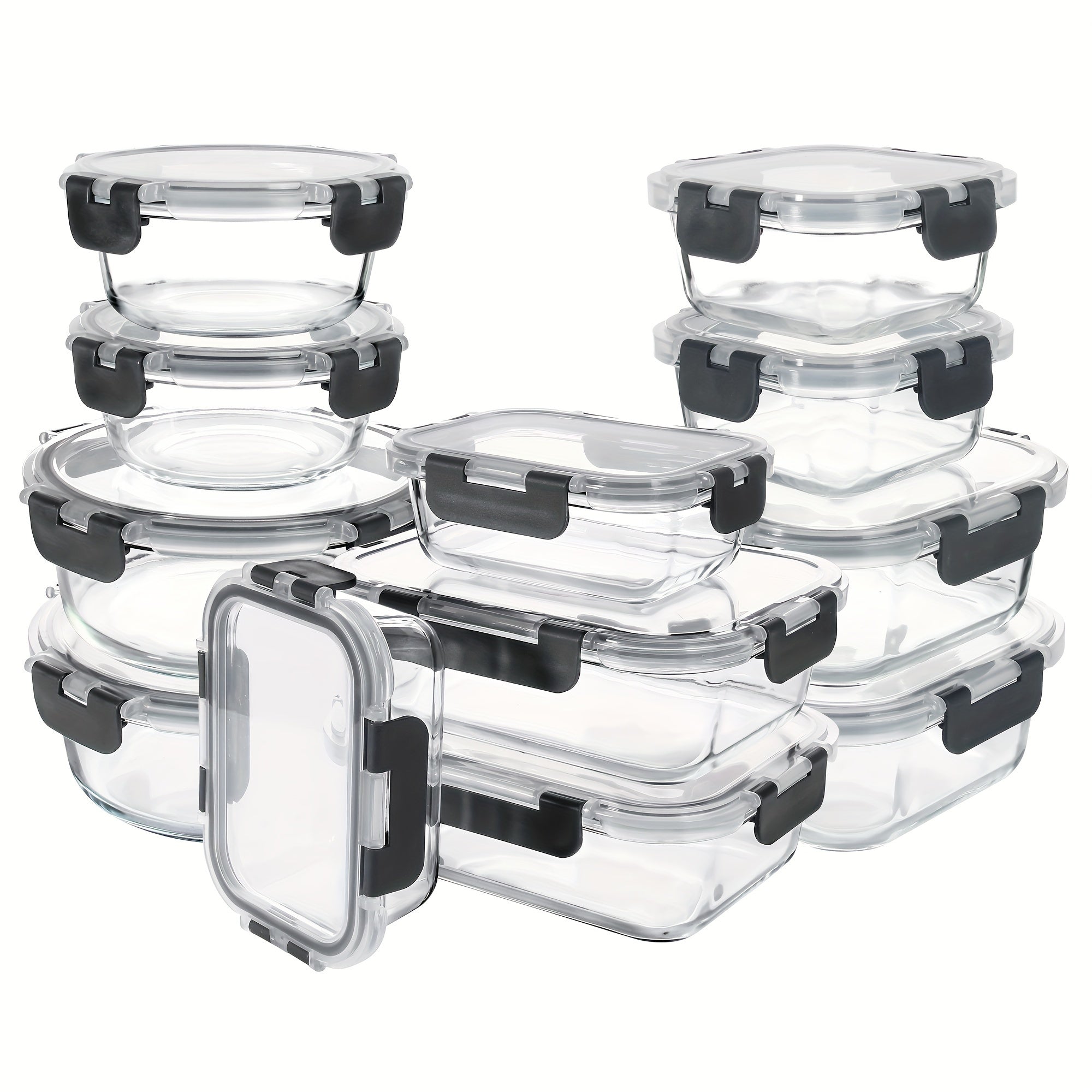 24pcs Set Glass Meal Prep Containers with Removable Silicone Seals and BPA-Free Lids, Leak-Proof, Dishwasher/Freezer Safe, Ideal for Leftovers and Food Storage