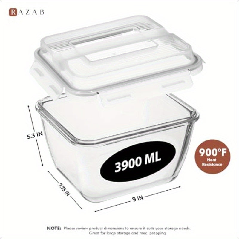 17 Cup (132oz/3900ml) Large Glass Food Storage Containers with Snap-Lock Lids - BPA-Free Leakproof Airtight, Microwave & Oven Safe Borosilicate Glass Containers for Roasting Turkey, Meal Prep, Leftovers, Baking & Reusable Lunch Containers, Sleek