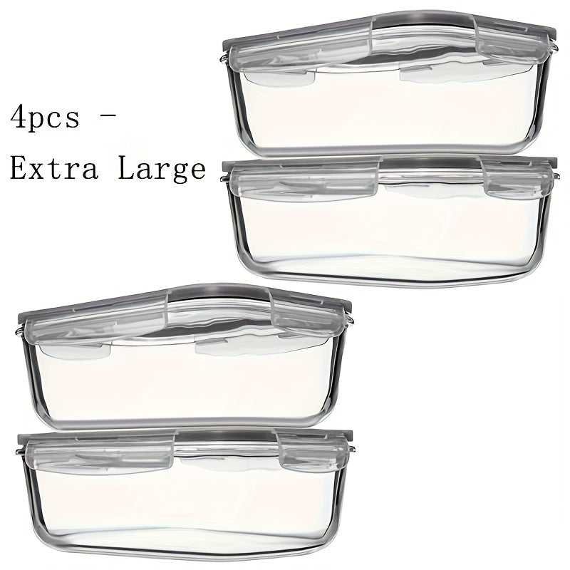 2 packs of 1860ml/ 63oz large glass storage containers with lids, pre meal food preparation container set with quick snap seal lid, used for baking, microwave, oven, leak proof, suitable for refrigerators, dishwashers