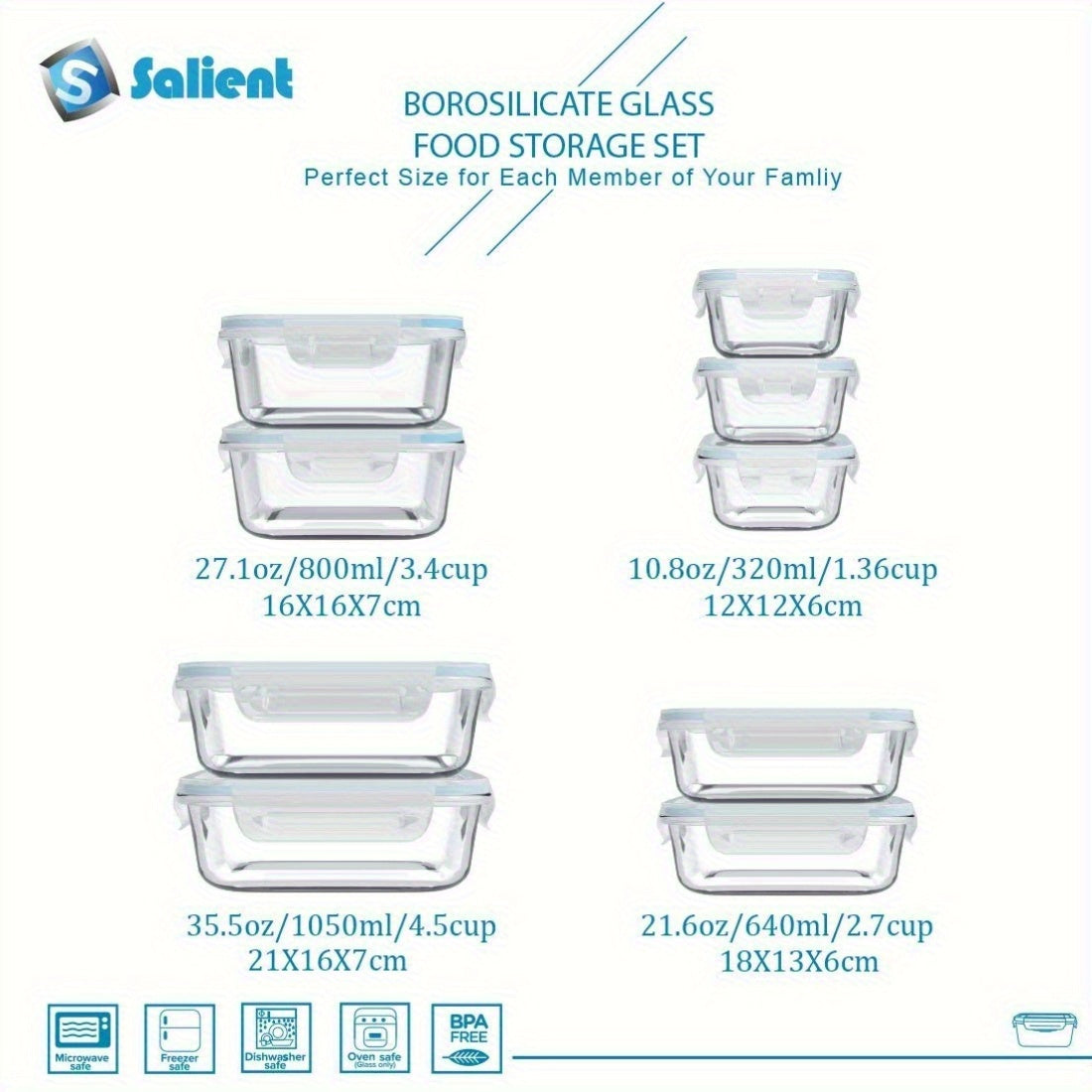 18 Glass Food Storage Containers with Lids, Used As Meal Preparation Containers for Food Storage, BPA Free And Leak Proof (9 Lids And 9 Containers)