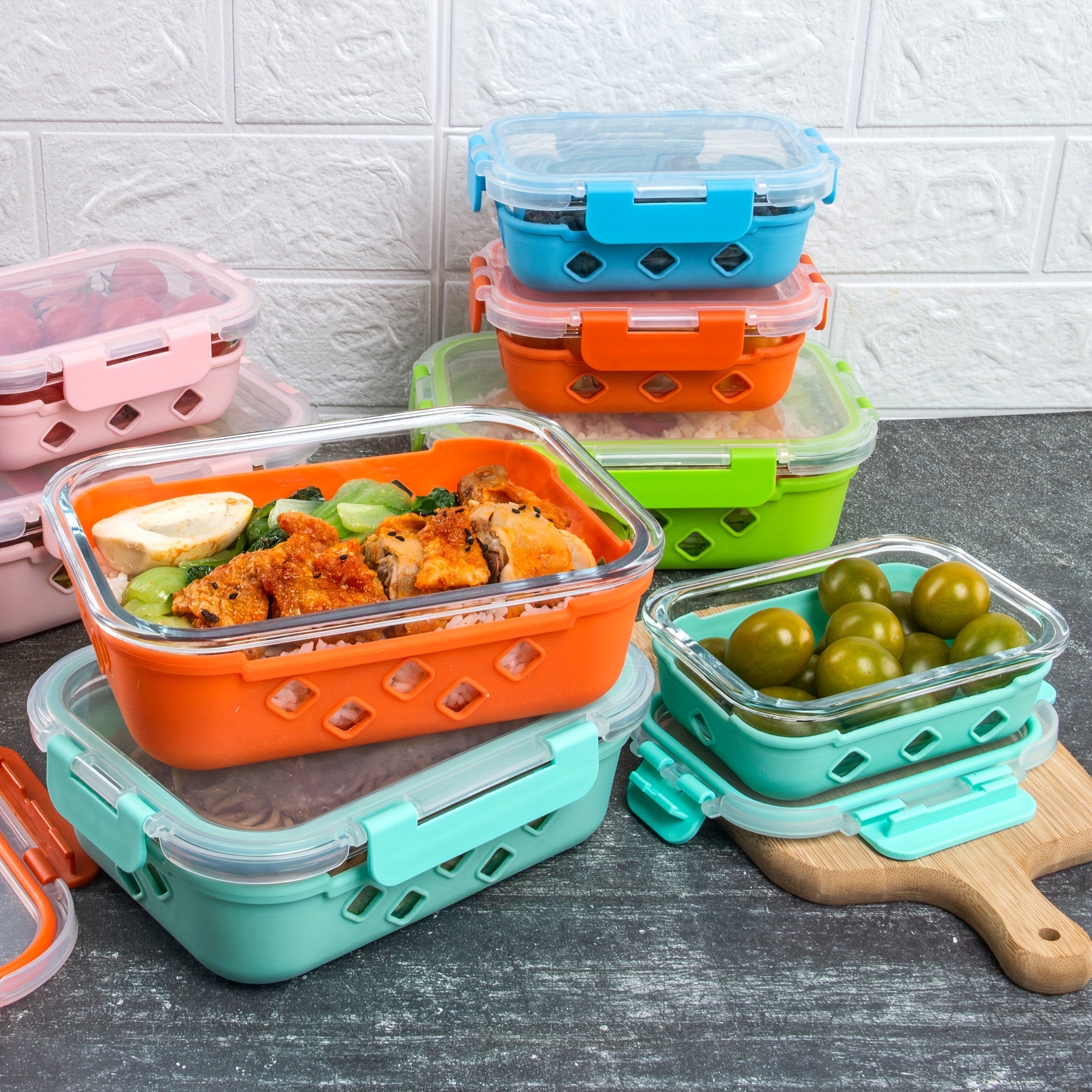 10 Pack Glass Meal Prep Containers, Food Storage Container Set with Airtight Lids (34oz+12oz), Kitchen Organization, Sleek Storage Containers, Rectangular Containers, Microwavesafe Containers, Dishwashersafe Containers, Reusable Containers,
