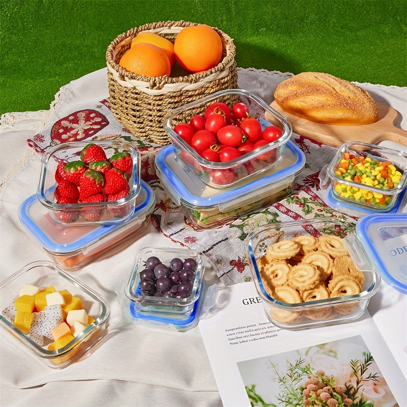 8pcs Glass Food Storage Container, Meal Preparation, Sealed Bento Box With Leak Proof Locking Lid, Used For Microwave Ovens, Ovens, Freezers, And Dishwashers, BPA Free.