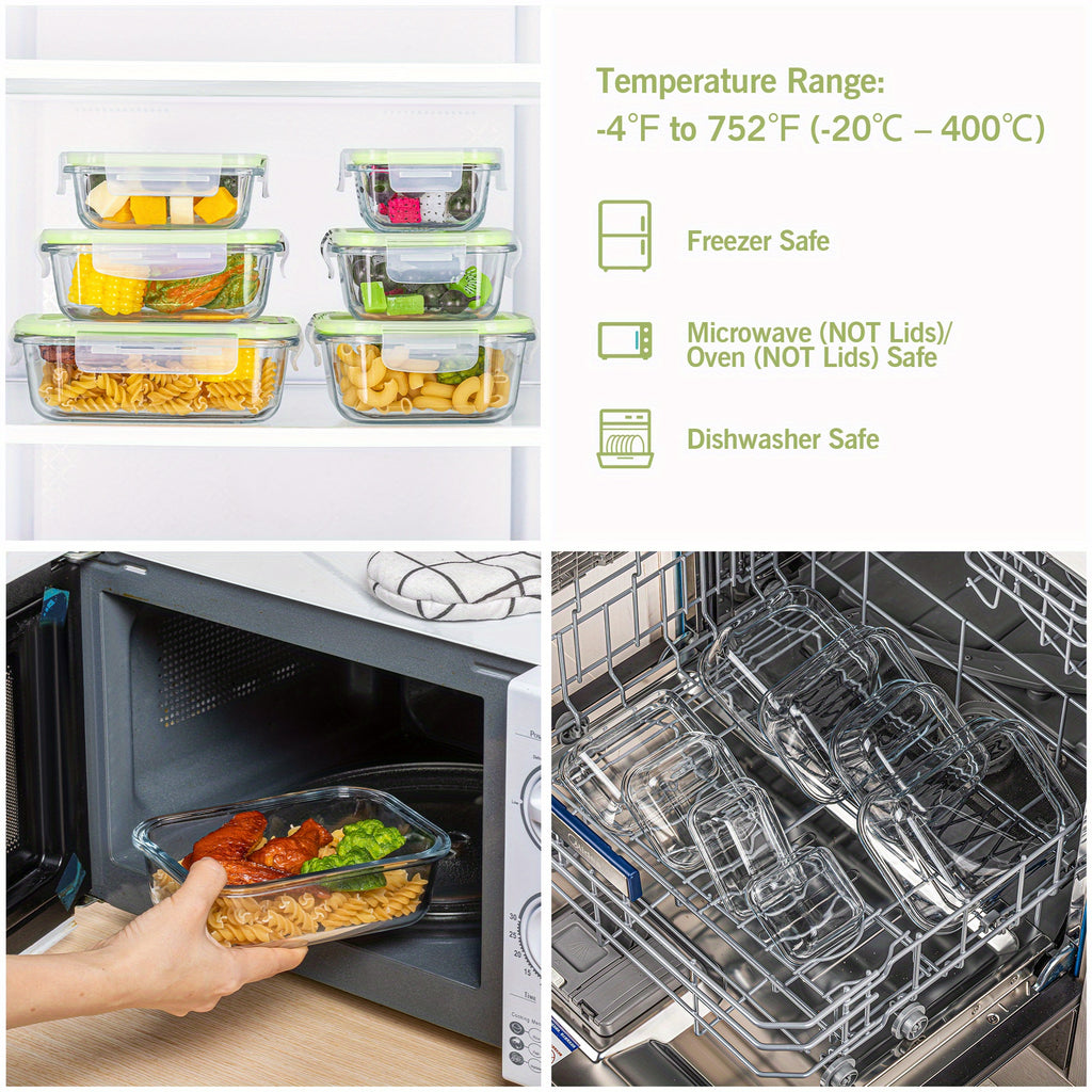 8 Pack Food & Dish Transport-Bus Tubs, Glass Food Storage Containers with Airtight Lids, Meal Prep Containers, Grass Green