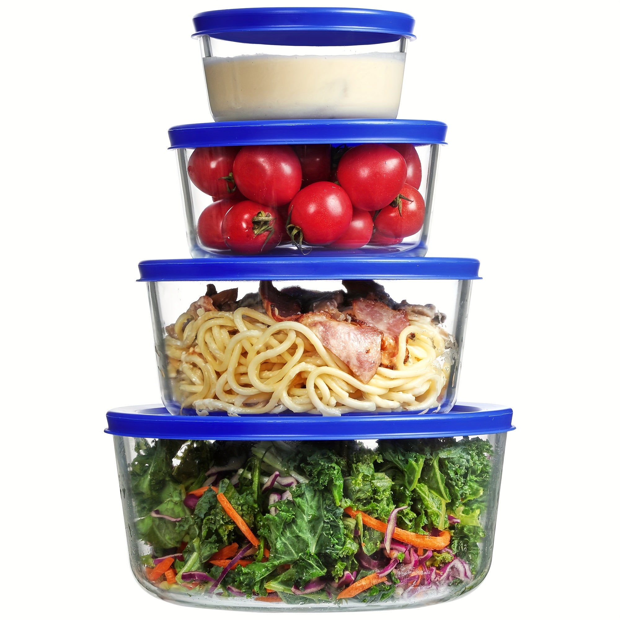 4-Pack Glass Bowls with Lids (1, 2, 4, 7 Cup) - BPA-Free Borosilicate Glass, Microwave/Dishwasher/Freezer Safe, Airtight Flip-Top Lids, Stackable Meal Prep Containers for Leftovers, Lunch & Food Storage, Bowls for Food, Sleek Kitchenware, Microwavesafe