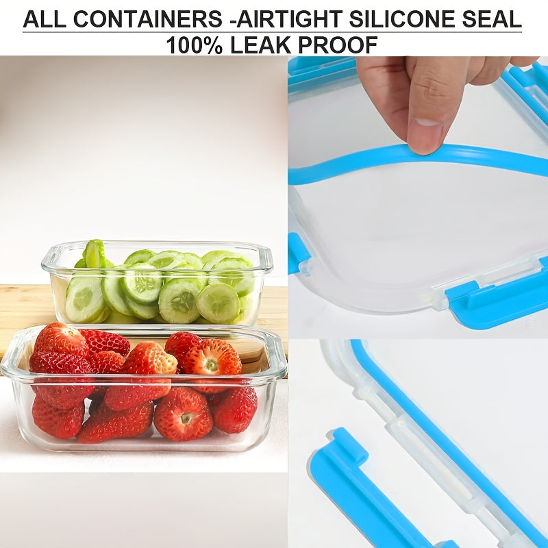 10pcs Food Storage Containers, Leak Proof And Reusable Glass Meal Prep Containers, Multi-Purpose Clear Food Storage Containers with Sealing Lids for Camping, Picnics, Schools And Offices, Kitchen Organizer And Storage, Kitchen Accessories