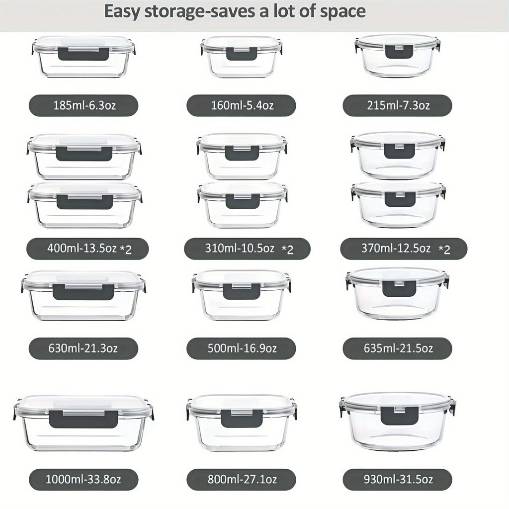 12pcs Glass Food Storage Container Set With Airtight Seal For Refrigerator; Reusable Food Storage Boxes, Portable And Stackable Food Sealers For Meat, Eggs Fruit And Vegetables, Kitchen Storage Boxes And Storage, Kitchen Accessories