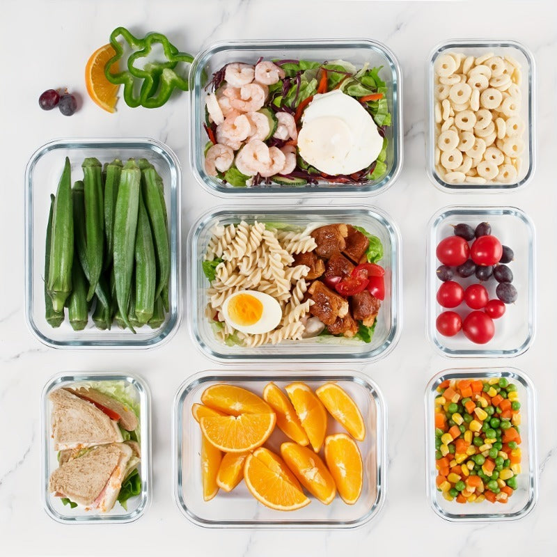 [Leak Proof, Glass Lunch Boxes] 20pcs Leak Proof Glass Lunch Boxes with Airtight Lids | 10 Sets, Microwave & Oven Safe, Food-Grade Borosilicate Glass, Stackable Bento Storage Containers for Refrigerator & Pantry Organization