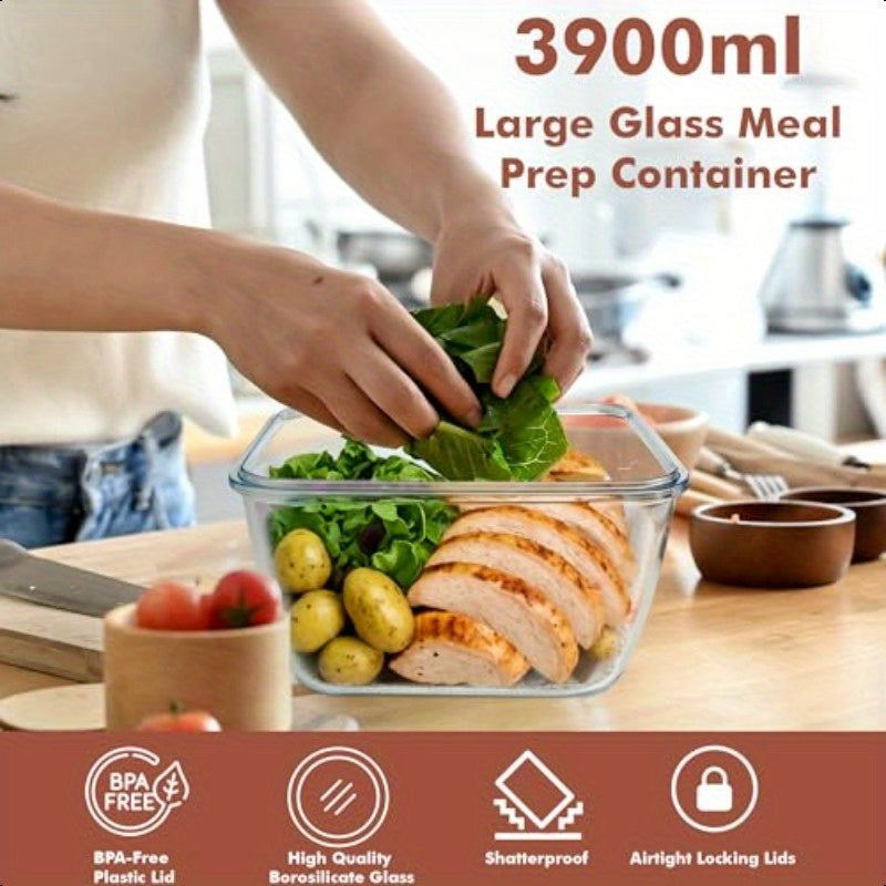 17 Cup (132oz/3900ml) Large Glass Food Storage Containers with Snap-Lock Lids - BPA-Free Leakproof Airtight, Microwave & Oven Safe Borosilicate Glass Containers for Roasting Turkey, Meal Prep, Leftovers, Baking & Reusable Lunch Containers, Sleek