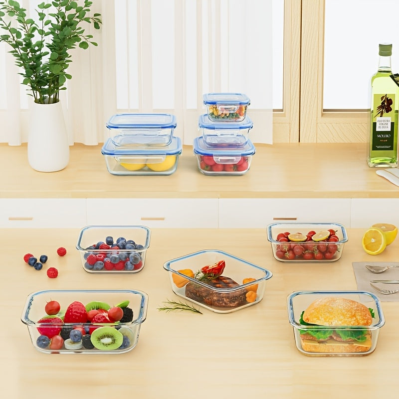 8pcs Glass Food Storage Container, Meal Preparation, Sealed Bento Box With Leak Proof Locking Lid, Used For Microwave Ovens, Ovens, Freezers, And Dishwashers, BPA Free.