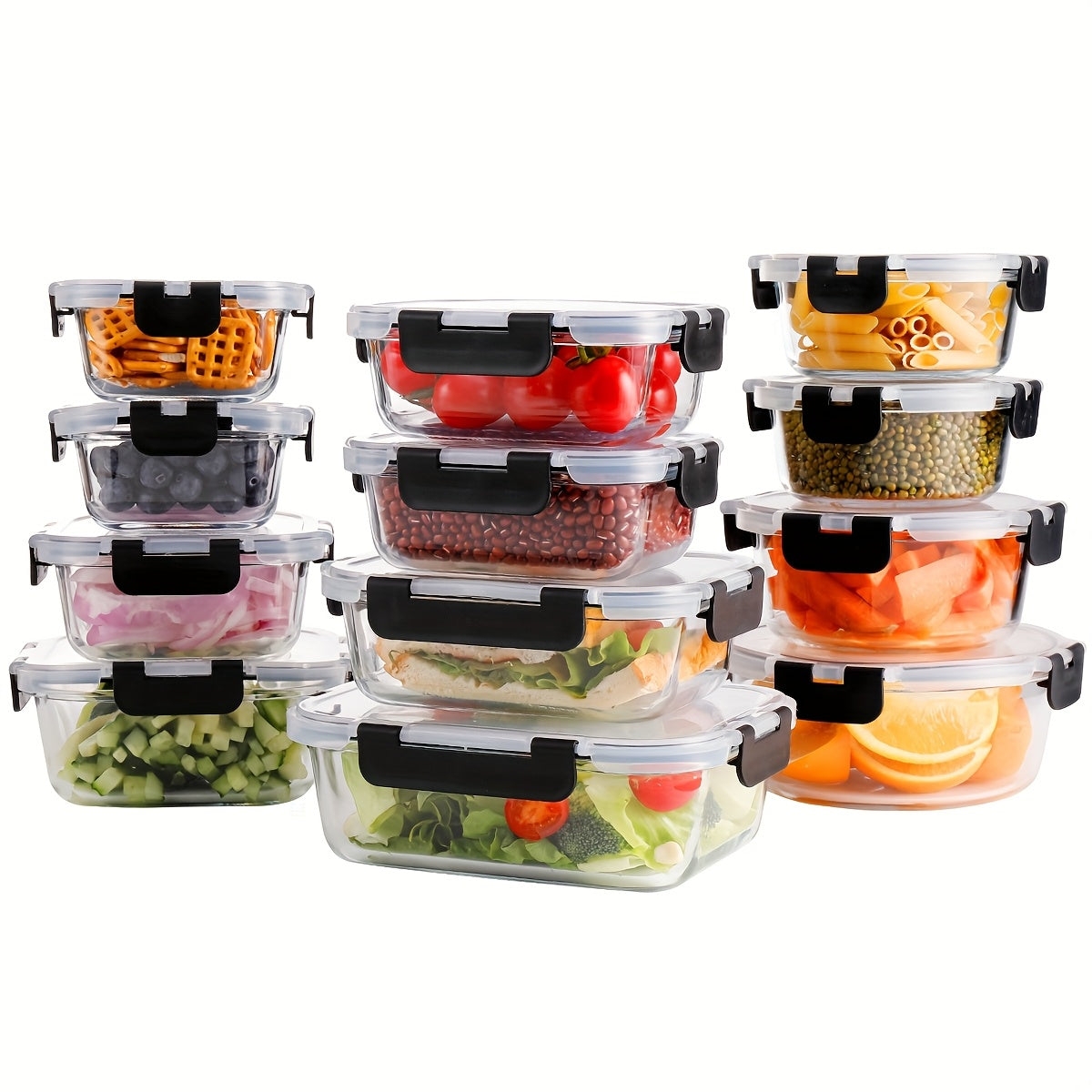 12pcs Glass Bento Box (12 Bowls + 12 Sealed Lids), Glass Fresh-keeping Box, Healthy And High-Quality, BPA-free, Microwave Heating, Suitable for Home And Office, Food Storage Containers