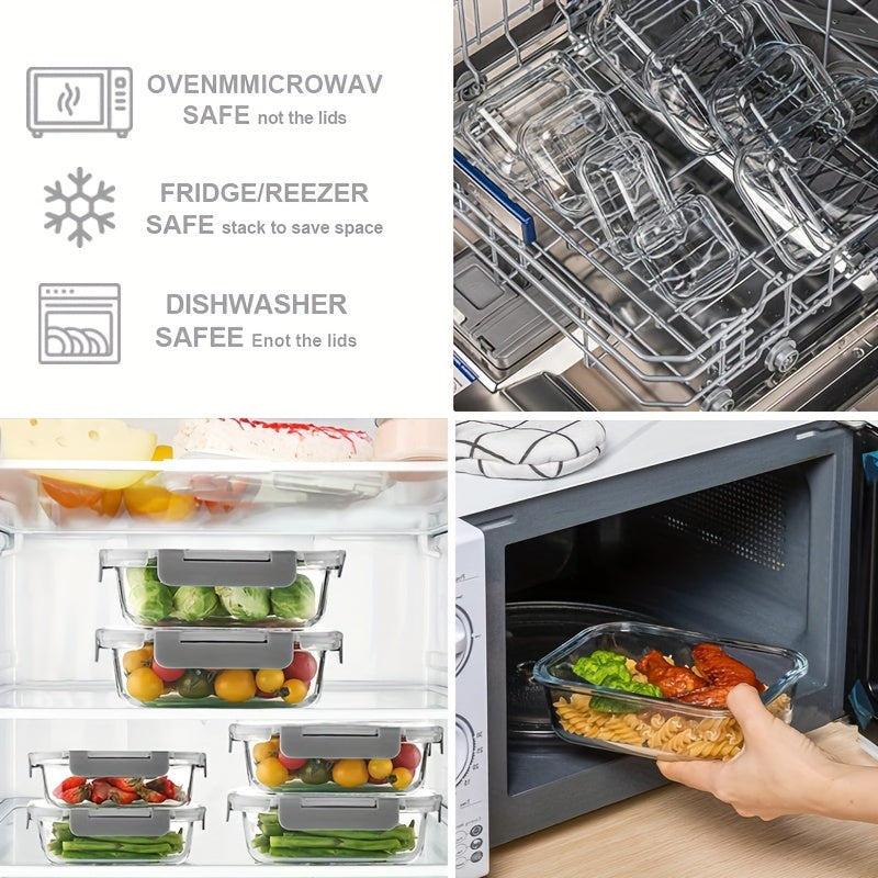 10pcs Glass Meal Preparation Container With Lid - Food Storage Container With Snap-lock Lid, Airtight Lunch Container, Microwave, Oven, Refrigerator And Dishwasher