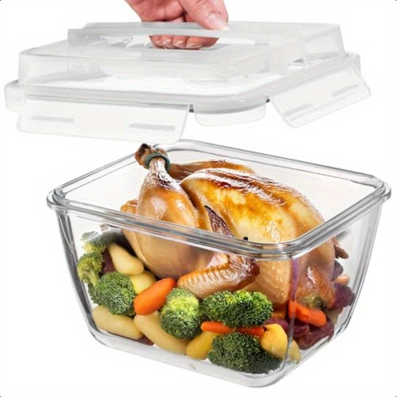 17 Cup (132oz/3900ml) Large Glass Food Storage Containers with Snap-Lock Lids - BPA-Free Leakproof Airtight, Microwave & Oven Safe Borosilicate Glass Containers for Roasting Turkey, Meal Prep, Leftovers, Baking & Reusable Lunch Containers, Sleek
