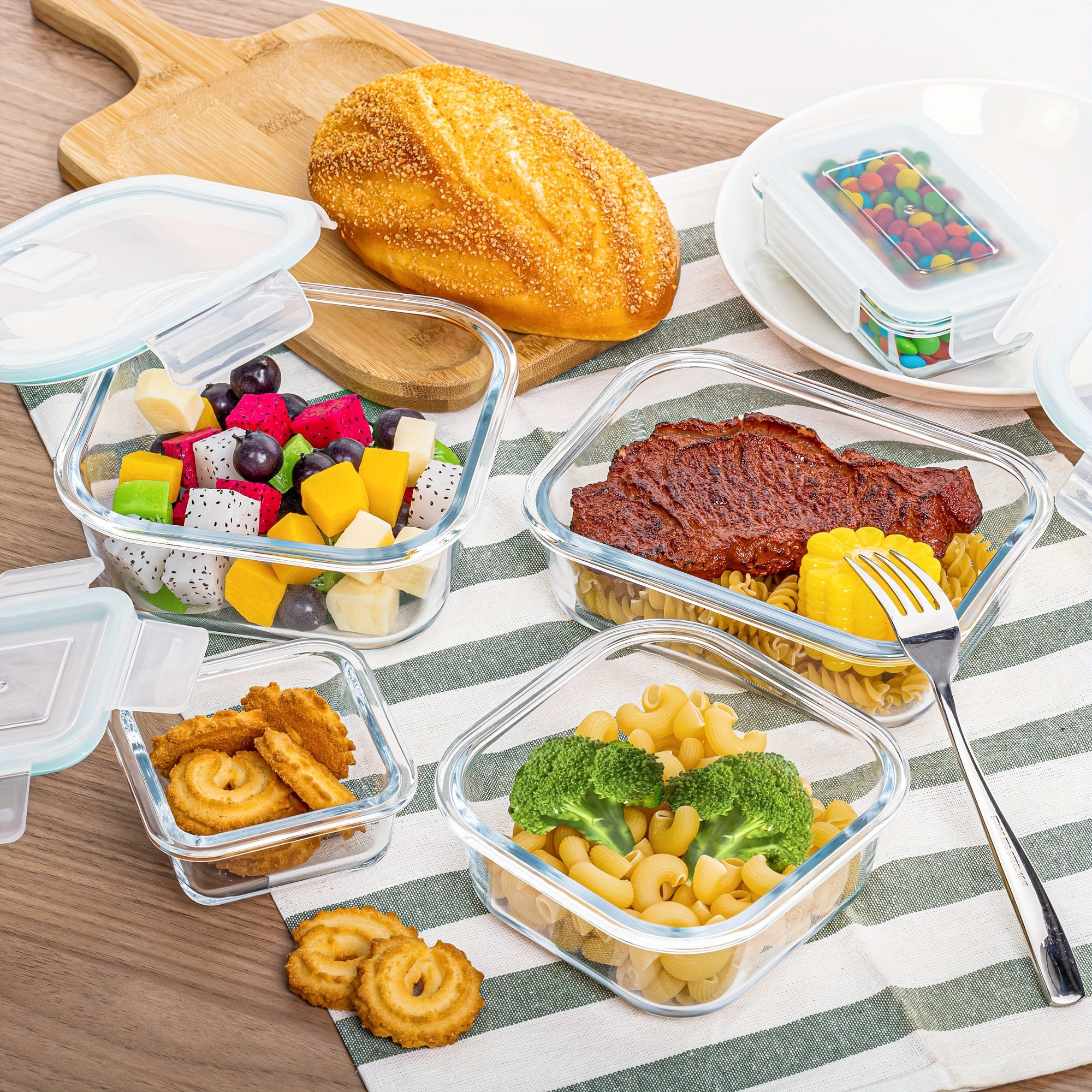 8pcs Glass Food Storage Containers, Meal Prep, Airtight Bento Boxes with Leak Proof Locking Lids, for Microwave, Lunch Boxes, Oven, Freezer And Dishwasher, BPA Free