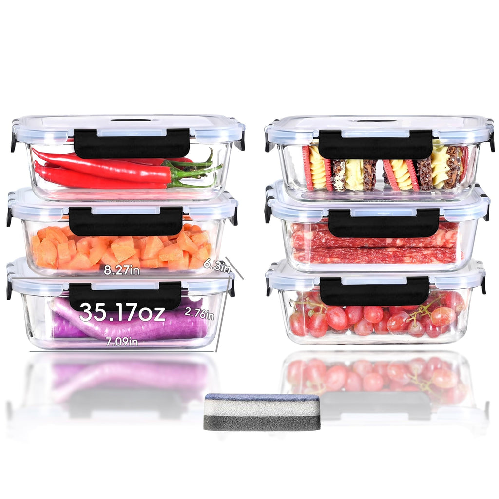 4-Piece Glass Container Set: 1520Ml, 51.4Oz, 6.4Cup - Microwave Safe, Bpa-Free, Reusable Food Containers with Secure Latches