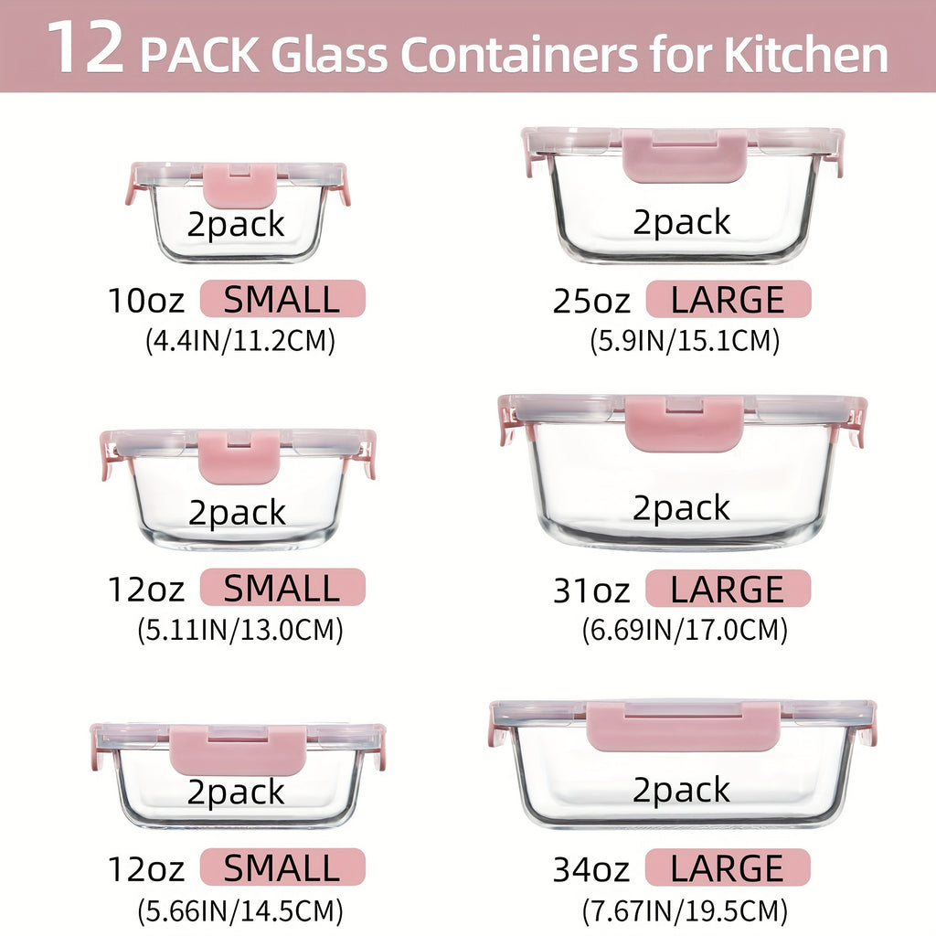 24pcs Set Glass Meal Prep Containers with Removable Silicone Seals and BPA-Free Lids, Leak-Proof, Dishwasher/Freezer Safe, Ideal for Leftovers and Food Storage