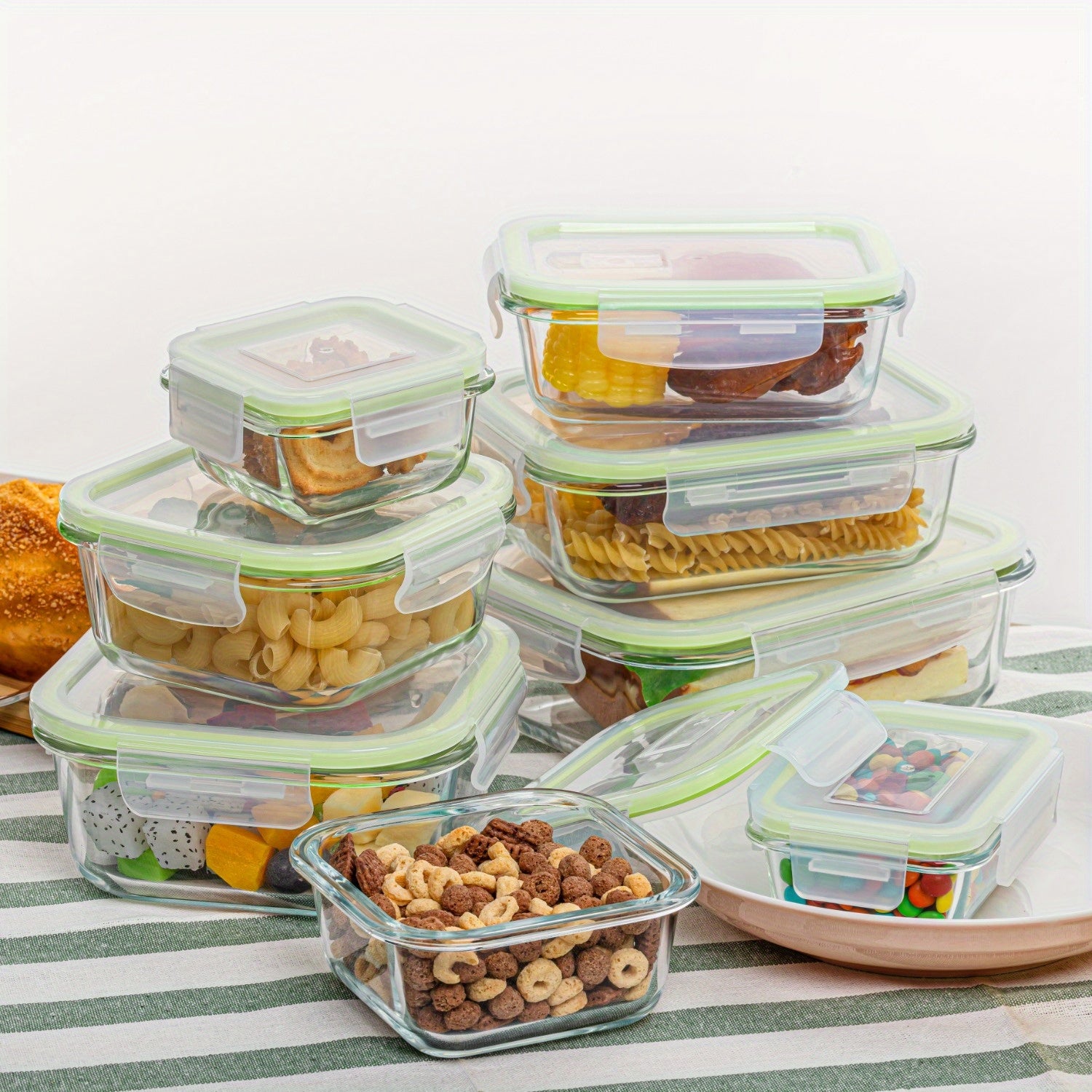 8 Pack Food & Dish Transport-Bus Tubs, Glass Food Storage Containers with Airtight Lids, Meal Prep Containers, Grass Green