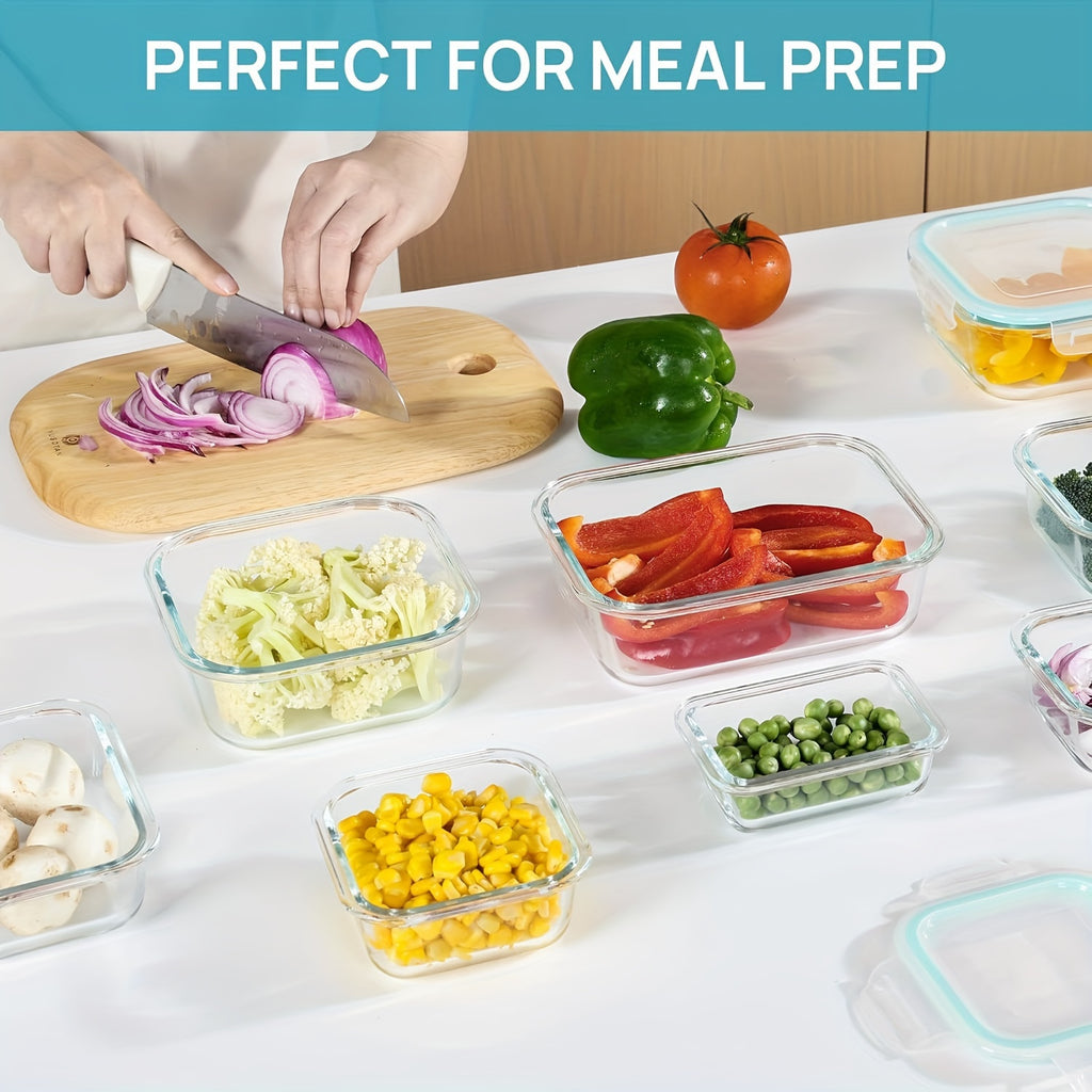 8pcs Glass Food Storage Containers, Meal Prep, Airtight Bento Boxes with Leak Proof Locking Lids, for Microwave, Lunch Boxes, Oven, Freezer And Dishwasher, BPA Free